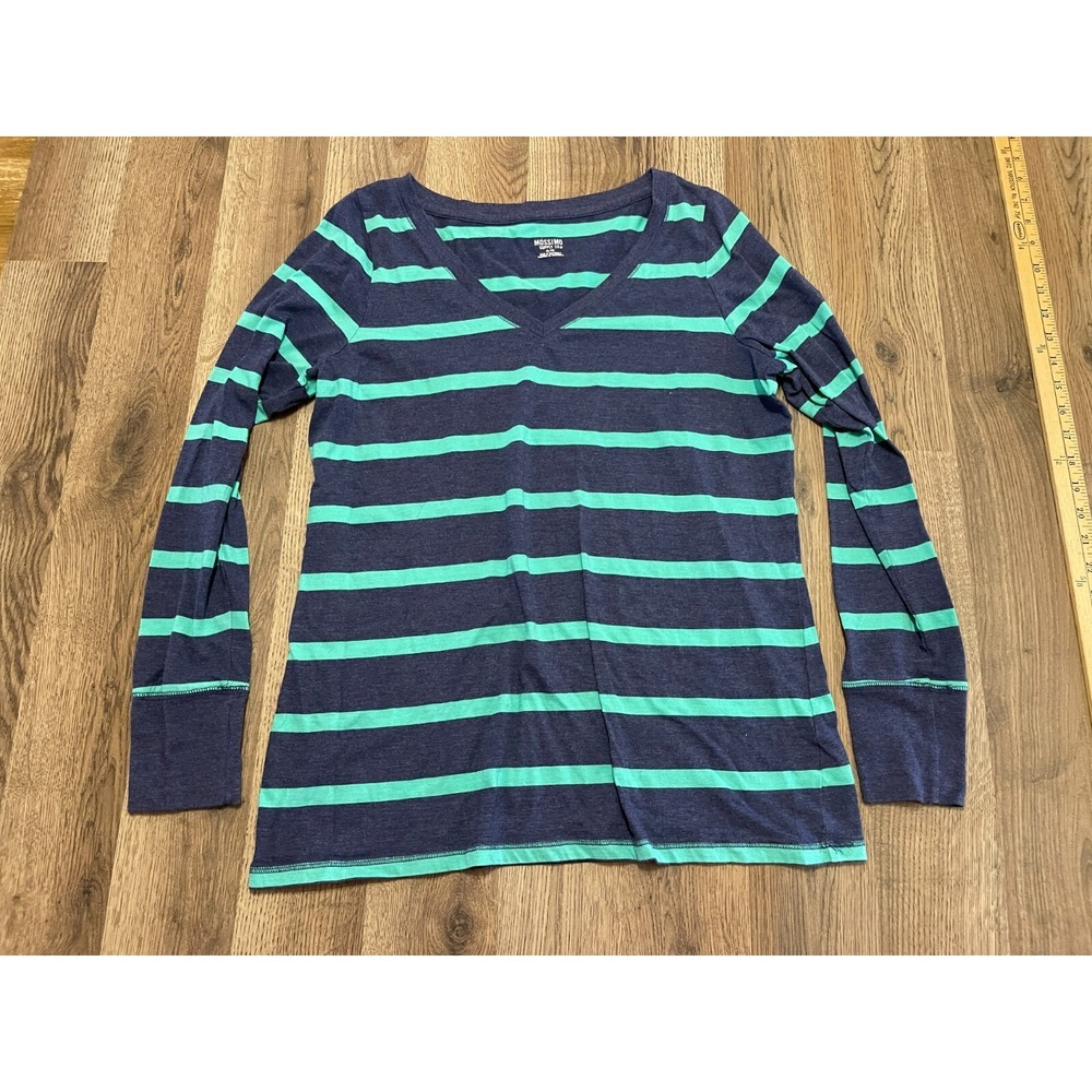 Mossimo Shirt, Boy's Size XL, Blue Green, Striped, V-neck, Long Sleeve